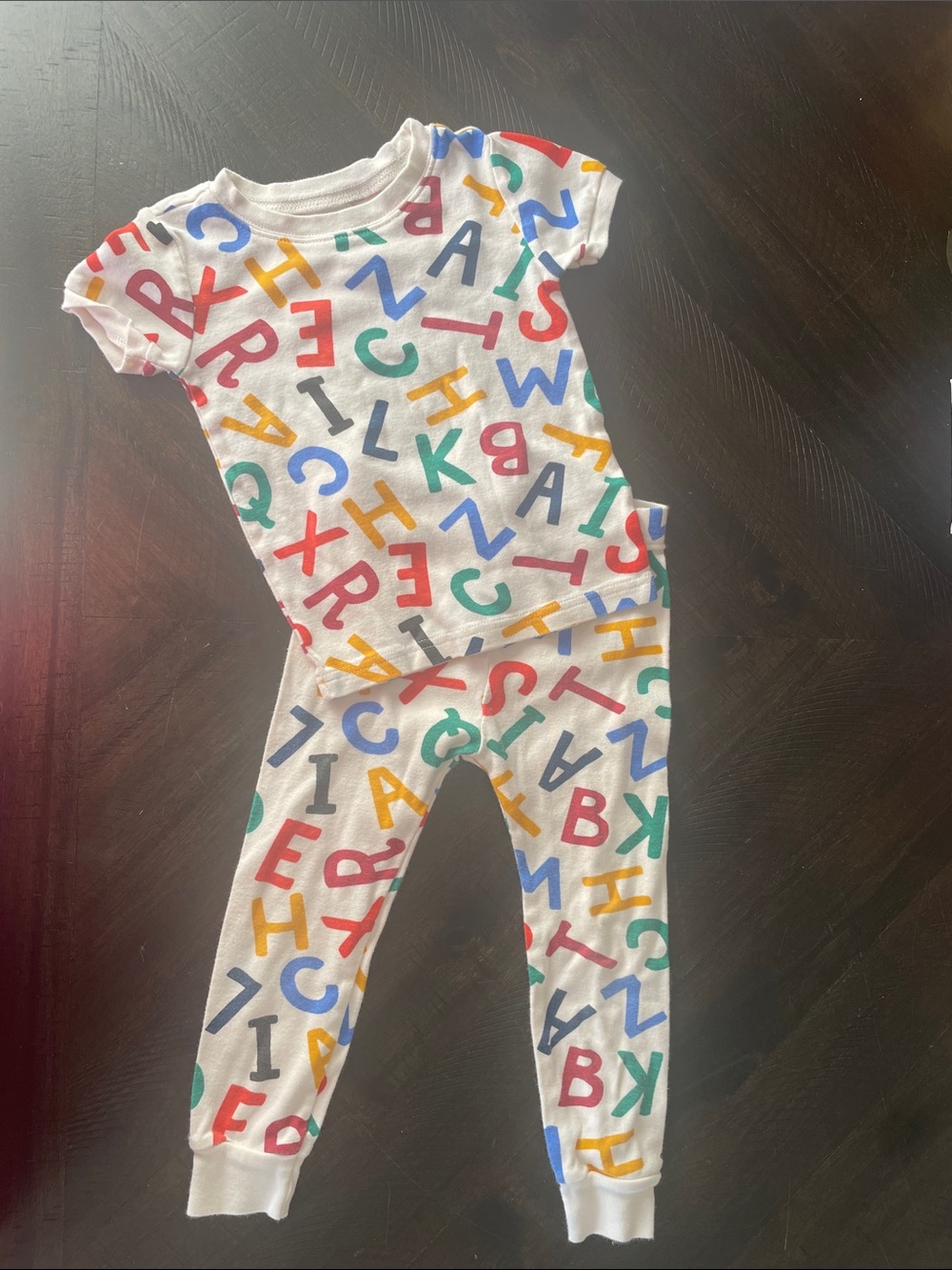 Old Navy White Kids Pajama Set with Multicolor Alphabet Print